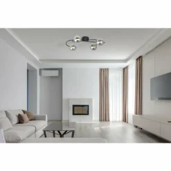 Suspension Verre Fumé-Luminaires Globo Lighting Plafonnier Globo JORGE Noir, 4 lumières