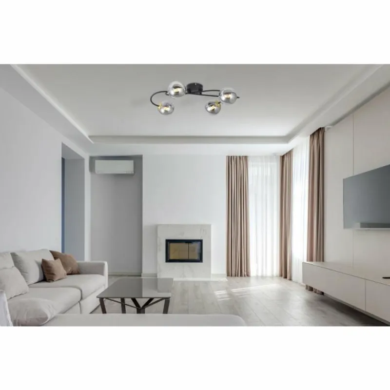 Suspension Verre Fumé-Luminaires Globo Lighting Plafonnier Globo JORGE Noir, 4 lumières