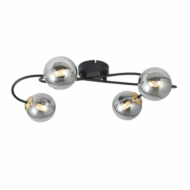 Suspension Verre Fumé-Luminaires Globo Lighting Plafonnier Globo JORGE Noir, 4 lumières