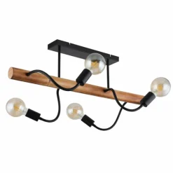 Lampes En Bois-Luminaires Globo Lighting Plafonnier Globo JULIANE Bois foncé, Noir, 4 lumières