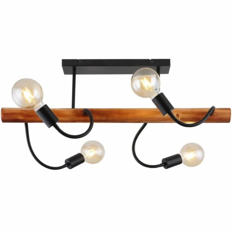 Lampes En Bois-Luminaires Globo Lighting Plafonnier Globo JULIANE Bois foncé, Noir, 4 lumières