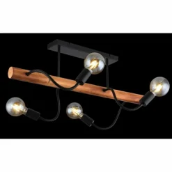 Lampes En Bois-Luminaires Globo Lighting Plafonnier Globo JULIANE Bois foncé, Noir, 4 lumières