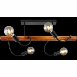 Lampes En Bois-Luminaires Globo Lighting Plafonnier Globo JULIANE Bois foncé, Noir, 4 lumières