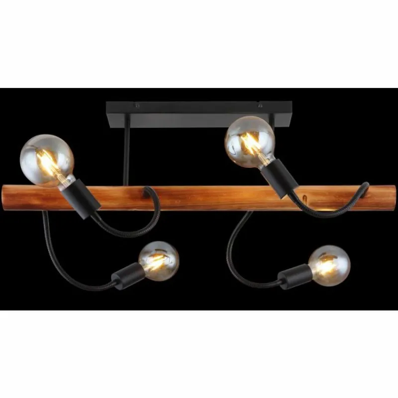 Lampes En Bois-Luminaires Globo Lighting Plafonnier Globo JULIANE Bois foncé, Noir, 4 lumières