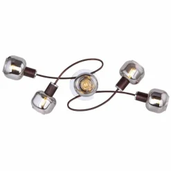 Suspension Verre Fumé-Luminaires Globo Lighting Plafonnier Globo KABU Cuivre, 5 lumières