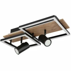 Lampes En Bois-Luminaires Globo Lighting Plafonnier Globo KASSU LED Couleur bois, Noir, Blanc, 2 lumières