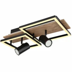 Lampes En Bois-Luminaires Globo Lighting Plafonnier Globo KASSU LED Couleur bois, Noir, Blanc, 2 lumières