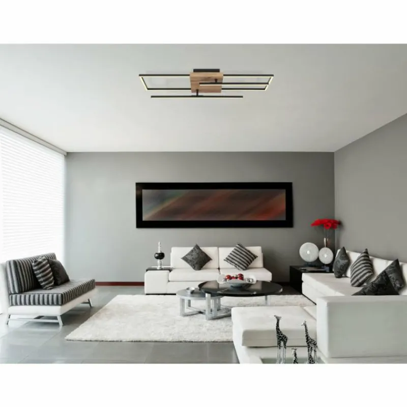 Luminaires Scandinaves-Luminaires Globo Lighting Plafonnier Globo KENDRA LED Bois clair, Couleur bois, Noir, 1 lumière