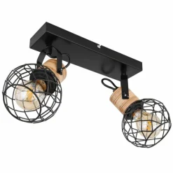 Lampes En Bois-Luminaires Globo Lighting Plafonnier Globo LACKY Bois clair, Noir, 2 lumières