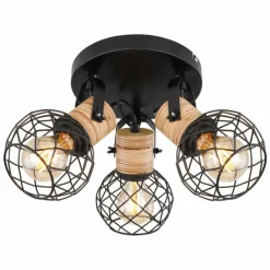 Lampes En Bois-Luminaires Globo Lighting Plafonnier Globo LACKY Bois clair, Noir, 3 lumières
