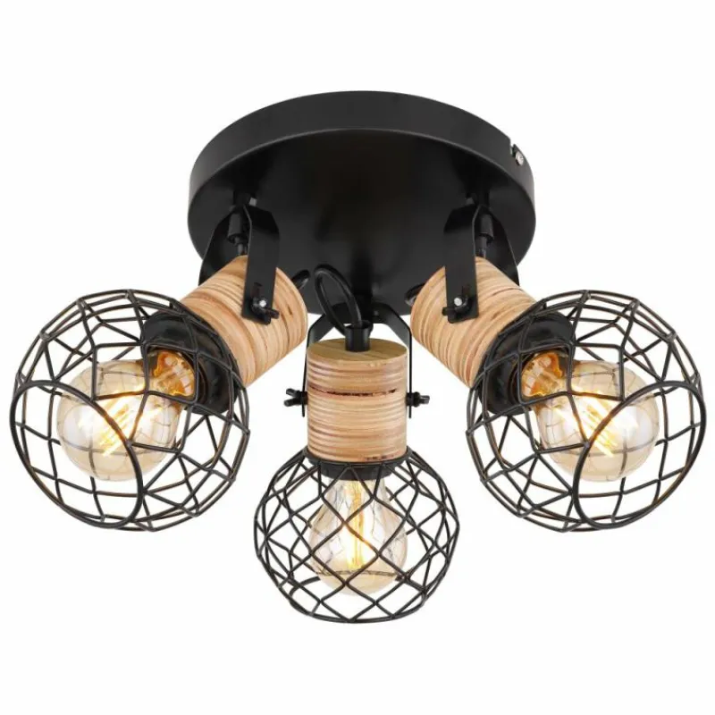 Lampes En Bois-Luminaires Globo Lighting Plafonnier Globo LACKY Bois clair, Noir, 3 lumières