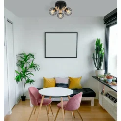 Lampes En Bois-Luminaires Globo Lighting Plafonnier Globo LACKY Bois clair, Noir, 3 lumières