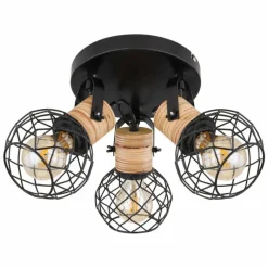 Lampes En Bois-Luminaires Globo Lighting Plafonnier Globo LACKY Bois clair, Noir, 3 lumières
