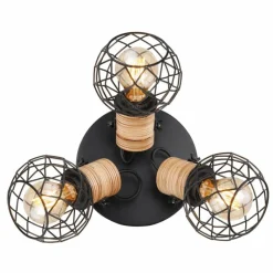 Lampes En Bois-Luminaires Globo Lighting Plafonnier Globo LACKY Bois clair, Noir, 3 lumières