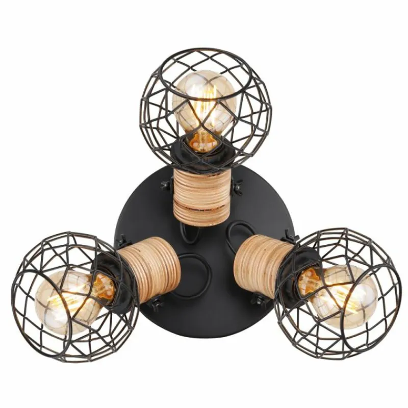 Lampes En Bois-Luminaires Globo Lighting Plafonnier Globo LACKY Bois clair, Noir, 3 lumières