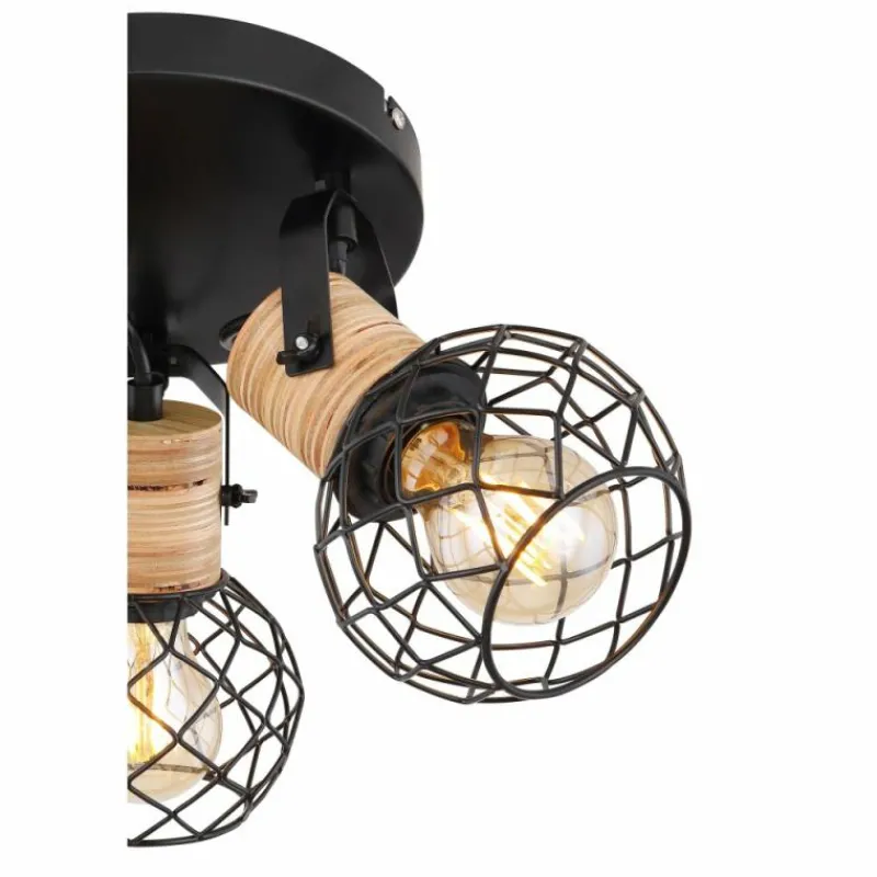 Lampes En Bois-Luminaires Globo Lighting Plafonnier Globo LACKY Bois clair, Noir, 3 lumières