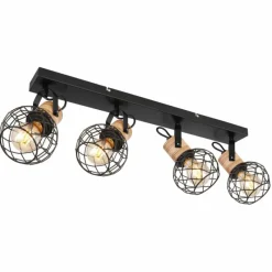 Lampes En Bois-Luminaires Globo Lighting Plafonnier Globo LACKY Bois clair, Noir, 4 lumières