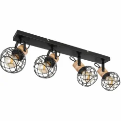 Lampes En Bois-Luminaires Globo Lighting Plafonnier Globo LACKY Bois clair, Noir, 4 lumières