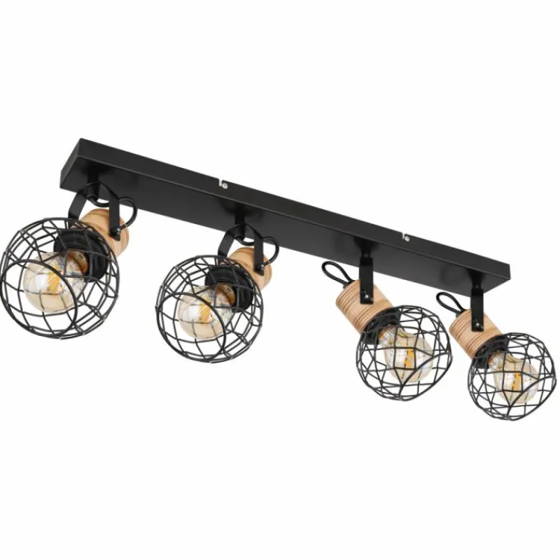Lampes En Bois-Luminaires Globo Lighting Plafonnier Globo LACKY Bois clair, Noir, 4 lumières