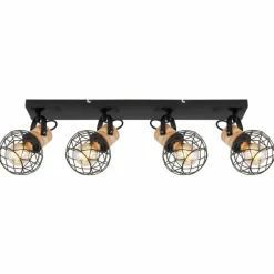 Lampes En Bois-Luminaires Globo Lighting Plafonnier Globo LACKY Bois clair, Noir, 4 lumières