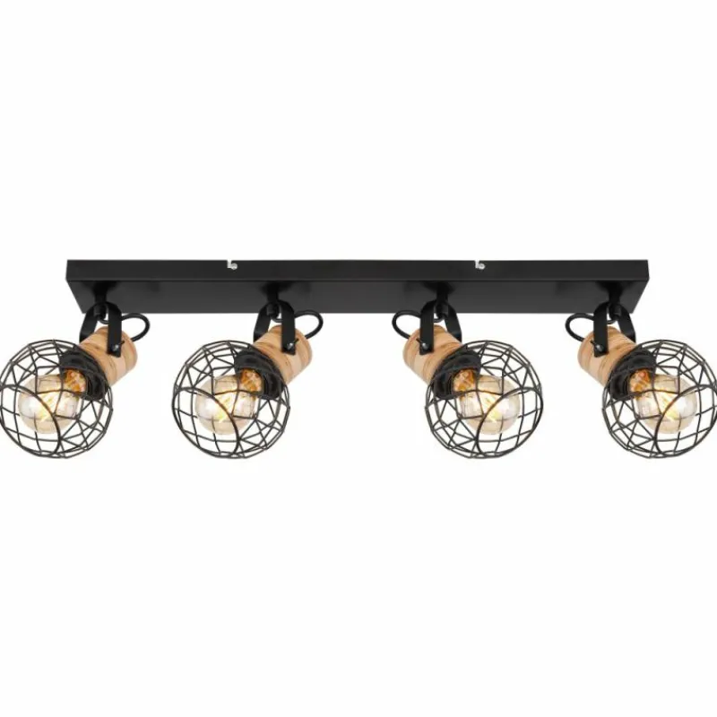 Lampes En Bois-Luminaires Globo Lighting Plafonnier Globo LACKY Bois clair, Noir, 4 lumières