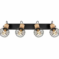 Lampes En Bois-Luminaires Globo Lighting Plafonnier Globo LACKY Bois clair, Noir, 4 lumières