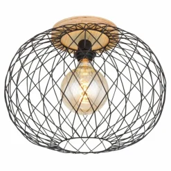 Lampes En Bois-Luminaires Globo Lighting Plafonnier Globo LACKY Bois clair, Noir, 1 lumière