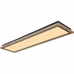 Lampes En Bois-Luminaires Globo Lighting Plafonnier Globo LEA LED Couleur bois, Noir, 1 lumière, Télécommandes