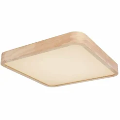 Lampes En Bois-Luminaires Globo Lighting Plafonnier Globo LEANARA LED Bois clair, Blanc, 1 lumière, Télécommandes, Changeur de couleurs