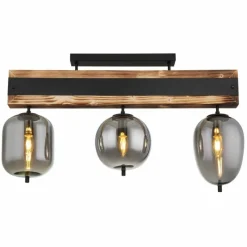 Suspension Verre Fumé-Luminaires Globo Lighting Plafonnier Globo LOREY Bois foncé, Noir, 3 lumières