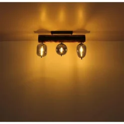 Suspension Verre Fumé-Luminaires Globo Lighting Plafonnier Globo LOREY Bois foncé, Noir, 3 lumières