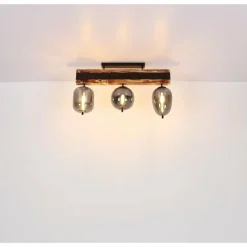 Suspension Verre Fumé-Luminaires Globo Lighting Plafonnier Globo LOREY Bois foncé, Noir, 3 lumières