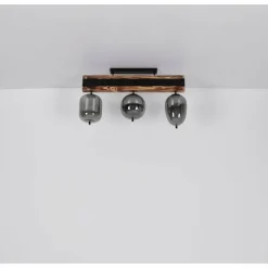 Suspension Verre Fumé-Luminaires Globo Lighting Plafonnier Globo LOREY Bois foncé, Noir, 3 lumières