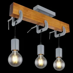 Lampes Industrielles-Luminaires Globo Lighting Plafonnier Globo LUDI Gris, Bois foncé, 3 lumières