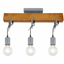 Lampes Industrielles-Luminaires Globo Lighting Plafonnier Globo LUDI Gris, Bois foncé, 3 lumières