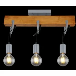 Lampes Industrielles-Luminaires Globo Lighting Plafonnier Globo LUDI Gris, Bois foncé, 3 lumières