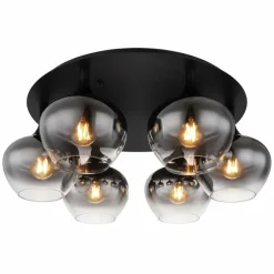 Suspension Verre Fumé-Luminaires Globo Lighting Plafonnier Globo MAXY Noir, 6 lumières