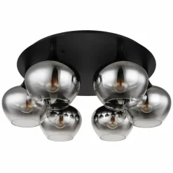 Suspension Verre Fumé-Luminaires Globo Lighting Plafonnier Globo MAXY Noir, 6 lumières