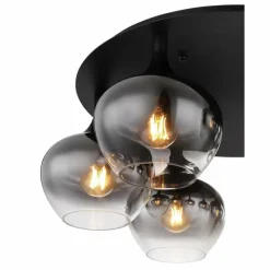 Suspension Verre Fumé-Luminaires Globo Lighting Plafonnier Globo MAXY Noir, 6 lumières
