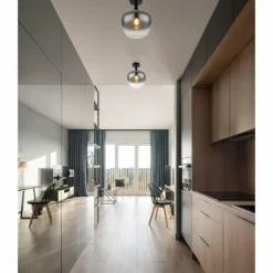 Suspension Verre Fumé-Luminaires Globo Lighting Plafonnier Globo MAXY Noir, 1 lumière