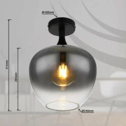 Suspension Verre Fumé-Luminaires Globo Lighting Plafonnier Globo MAXY Noir, 1 lumière