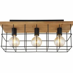 Lampes Vintages & Rétros-Luminaires Globo Lighting Plafonnier Globo MERRIL Bois clair, Noir, 3 lumières