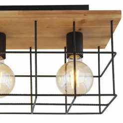 Lampes Vintages & Rétros-Luminaires Globo Lighting Plafonnier Globo MERRIL Bois clair, Noir, 3 lumières