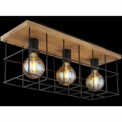 Lampes Vintages & Rétros-Luminaires Globo Lighting Plafonnier Globo MERRIL Bois clair, Noir, 3 lumières