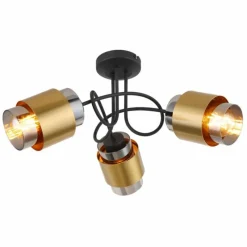 Suspension Verre Fumé-Luminaires Globo Lighting Plafonnier Globo MILLEY Laiton, Noir, 3 lumières