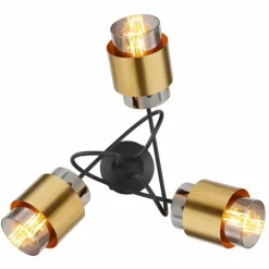 Suspension Verre Fumé-Luminaires Globo Lighting Plafonnier Globo MILLEY Laiton, Noir, 3 lumières