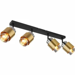 Suspension Verre Fumé-Luminaires Globo Lighting Plafonnier Globo MILLEY Laiton, Noir, 4 lumières