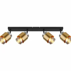 Suspension Verre Fumé-Luminaires Globo Lighting Plafonnier Globo MILLEY Laiton, Noir, 4 lumières