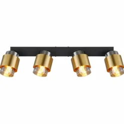 Suspension Verre Fumé-Luminaires Globo Lighting Plafonnier Globo MILLEY Laiton, Noir, 4 lumières