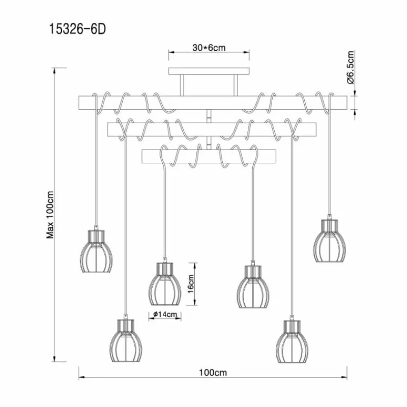 Luminaires Scandinaves-Luminaires Globo Lighting Plafonnier Globo MINA Noir, 6 lumières